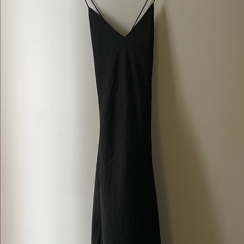 Elegant Black Satin Slip Dress with cowl back - Picture 5 of 7